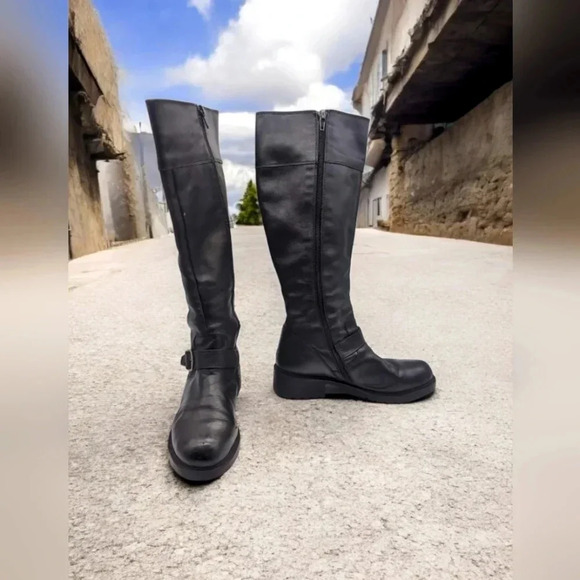 J. Crew Black Leather Knee Boots Riding with Buckle sz 8 - Picture 6 of 9